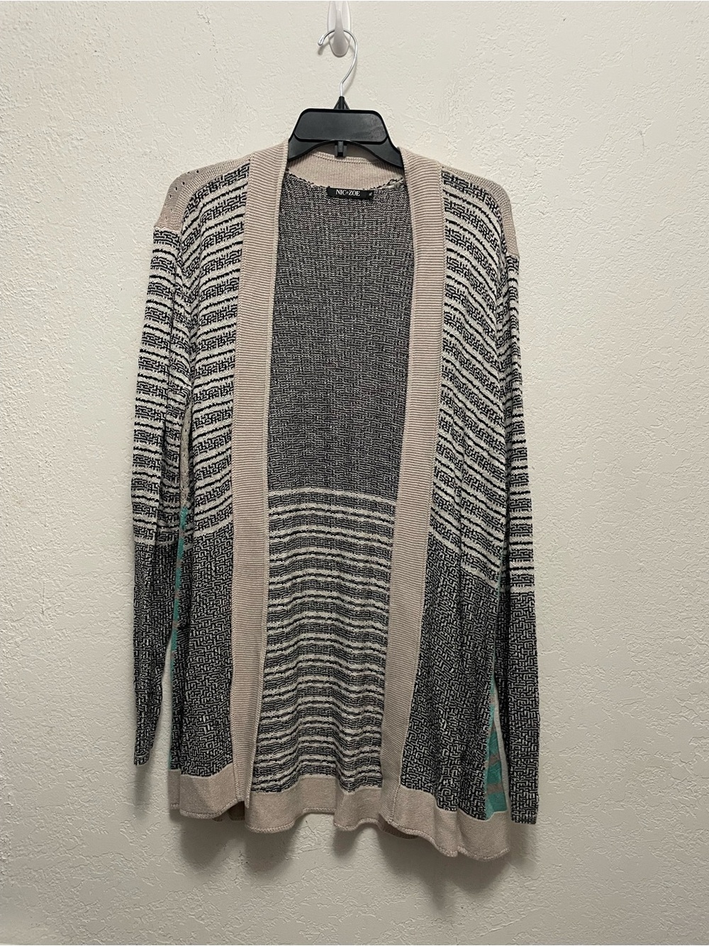 Nic & Zoe Cardigan Women's Sz XL Cream & Gray Open Front Knit Cotton Blend NEW